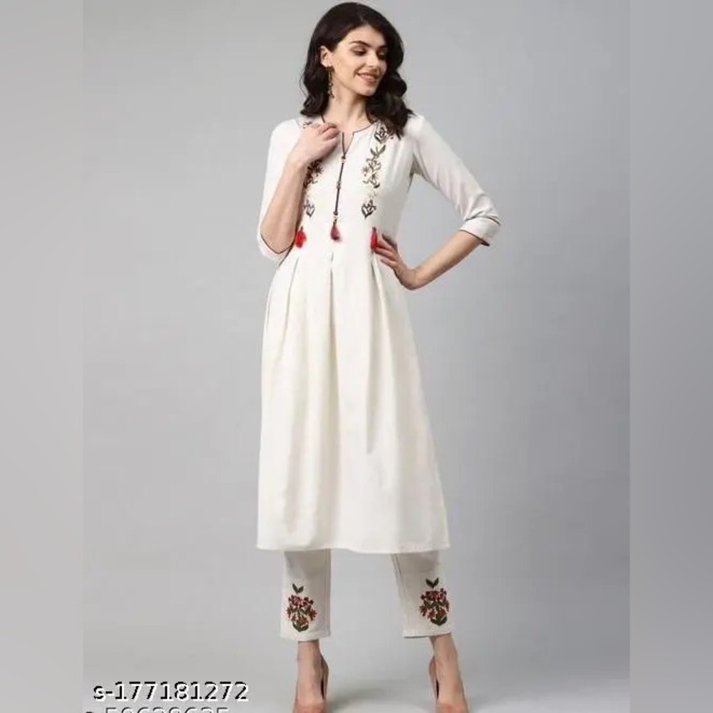 Elegant White Embroidered Kurta Set Size Small